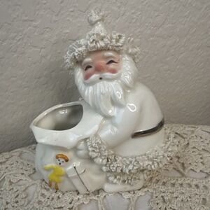 Vintage Napco Christmas Santa Planter S268 Spaghetti Trim Figurine Off White